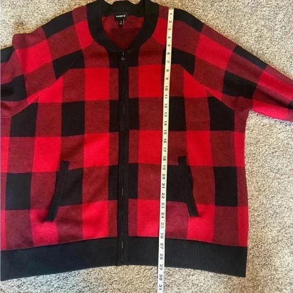 Torrid Buffalo Plaid Sweater Jacket Cardigan 3X Fall Autumn Pumpkin Patch Zip Up - Picture 10 of 11